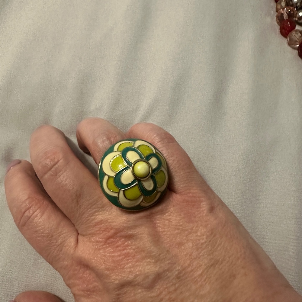 Lia Sophia Green and Yellow Floral Ring
